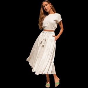 Lulus Brings You Back Ivory Two-Piece Midi Dress Linen New